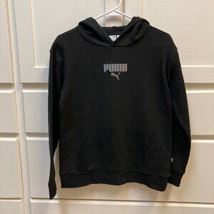 NWT Puma Fleece Youth Hoodie Black Gray Logo and Kangaroo Pockets Large 14/16